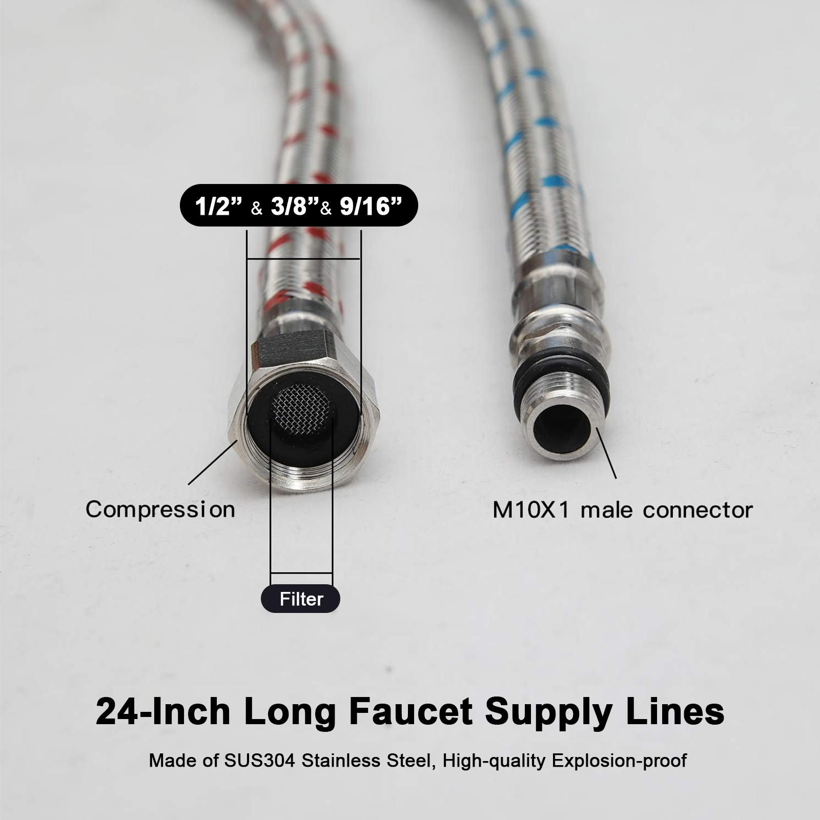 2 Piece 24-Inch Long Faucet Co - Flexible Hose Braided บทวิจารณ์และราคา