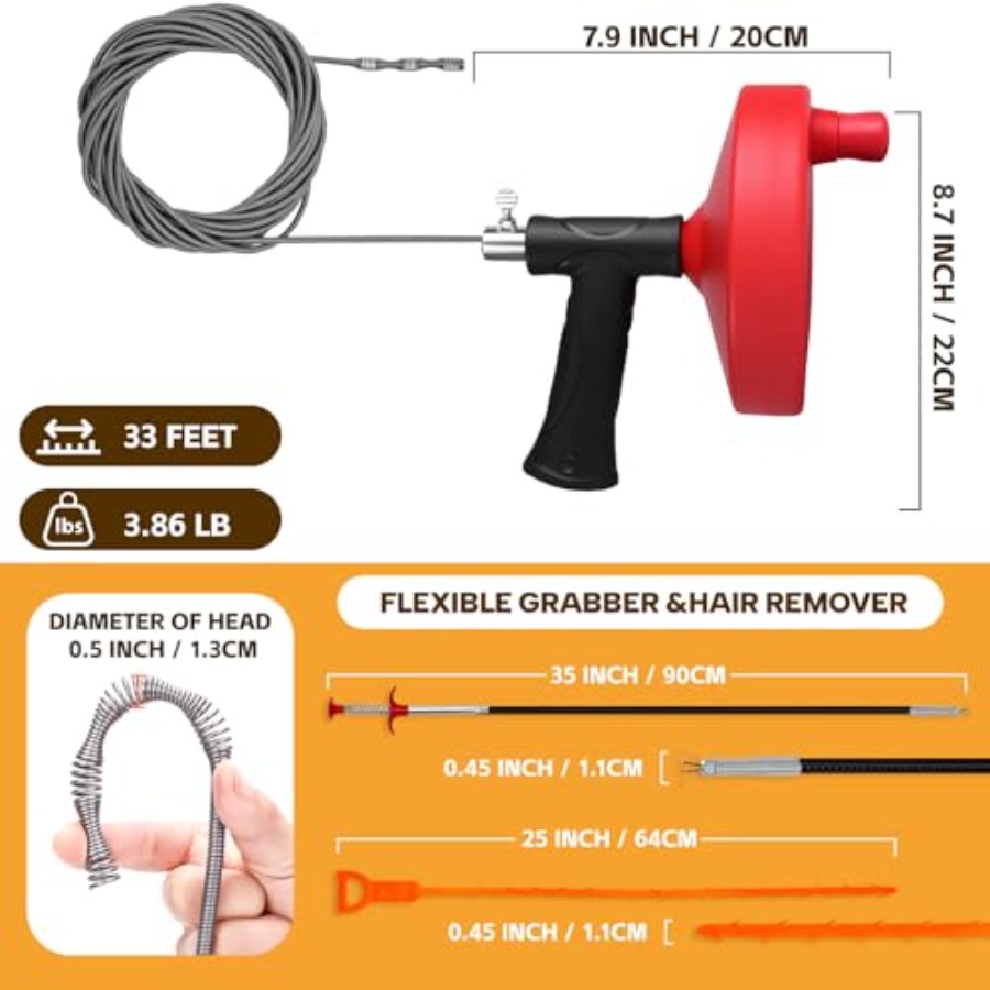 【Spot goods】Drain Auger 33 ft  - Drain Snake Flexible บทวิจารณ์และราคา